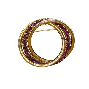 Vintage Gold Tone Interlocking Rings Lapel Brooch, Triple Ring with Two Polished